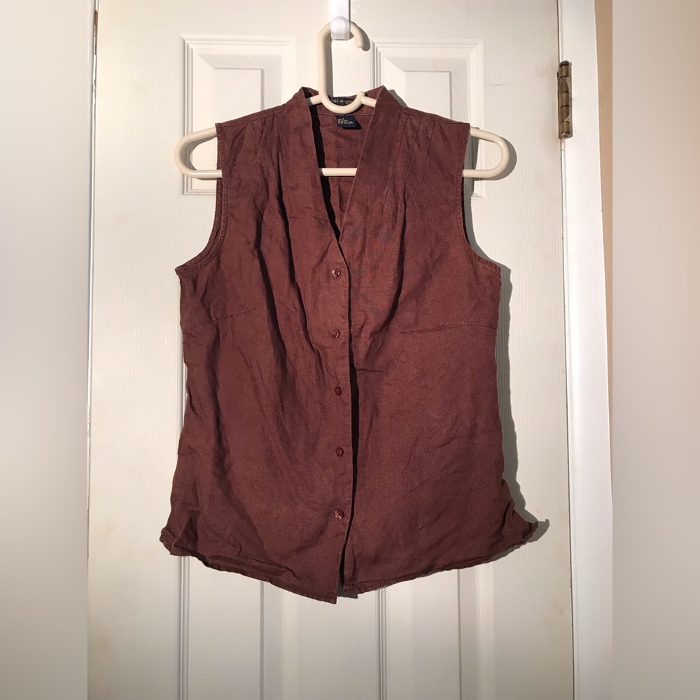 Brown linen button down tank